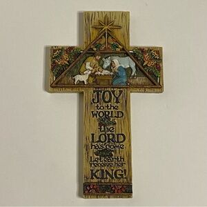Nativity Scene Cross Joy To The World Resin Wall Plaque 8” x 5”